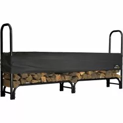 Shelterlogic Firewood Rack With Black Powder-Coated Finish And 2-Way Adjustable Polyester With Cover, 8 Ft