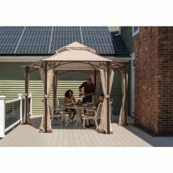 ShelterLogic Magnolia Brown Metal 13-ft X 13-ft Hexagon Semi-permanent Gazebo With Polyester Roof With Screen Included -ShelterLogic Sales 330865604 AlternateImage1