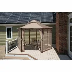 ShelterLogic Magnolia Brown Metal 13-ft X 13-ft Hexagon Semi-permanent Gazebo With Polyester Roof With Screen Included -ShelterLogic Sales 330865604 AlternateImage2