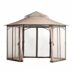 ShelterLogic Magnolia Brown Metal 13-ft X 13-ft Hexagon Semi-permanent Gazebo With Polyester Roof With Screen Included -ShelterLogic Sales 330865604 MainImage frCA